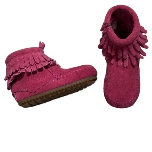 Minnetonka hot pink double fringe boots baby girl size 3 - Picture 4 of 10